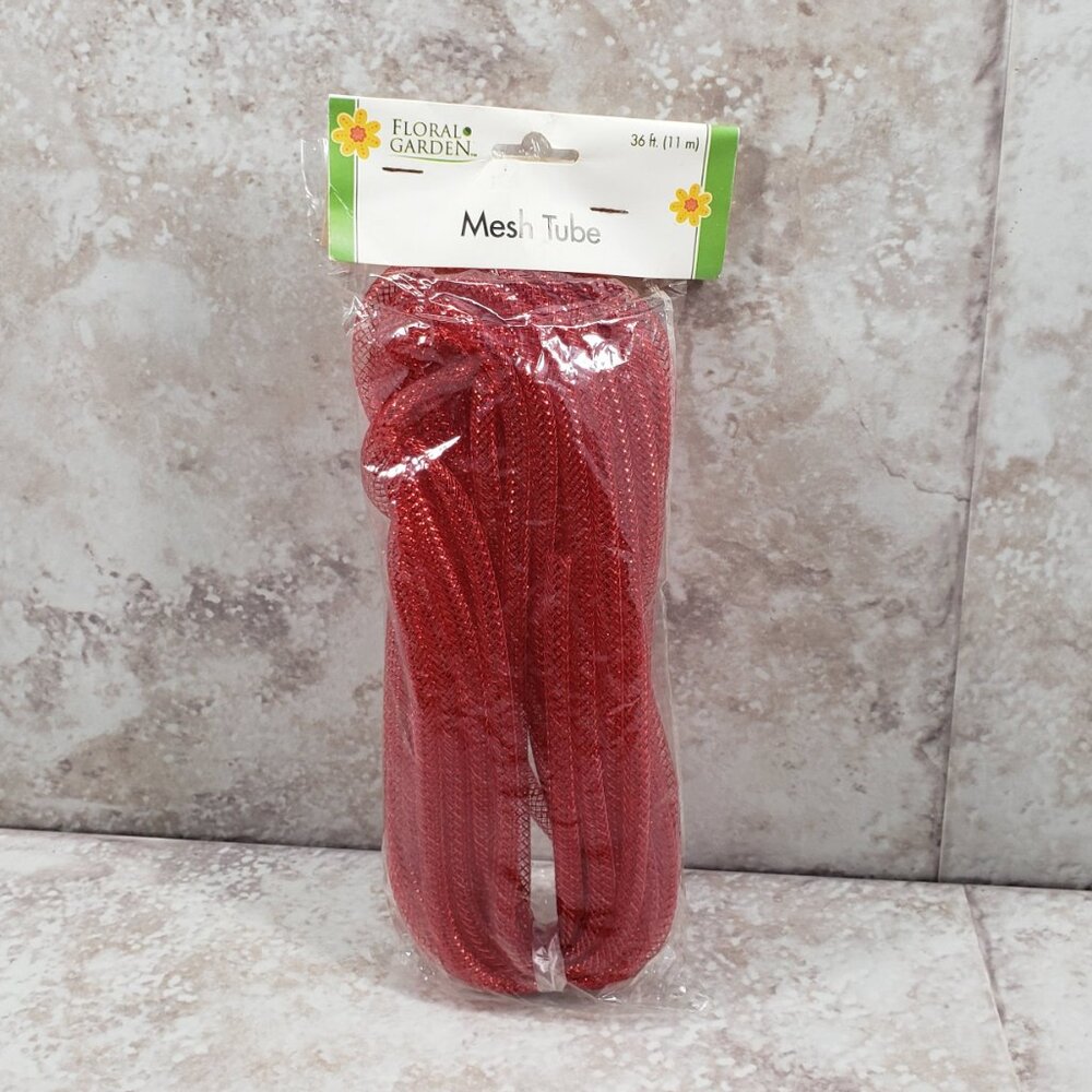 Arts Crafts Decorative Floral Garden Mesh Garland Plastic Red Tubing 36 ft